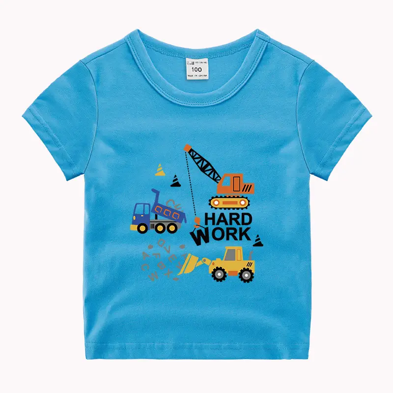 Kids T-Shirt Blue Excavator Print 100% Cotton - Image 7