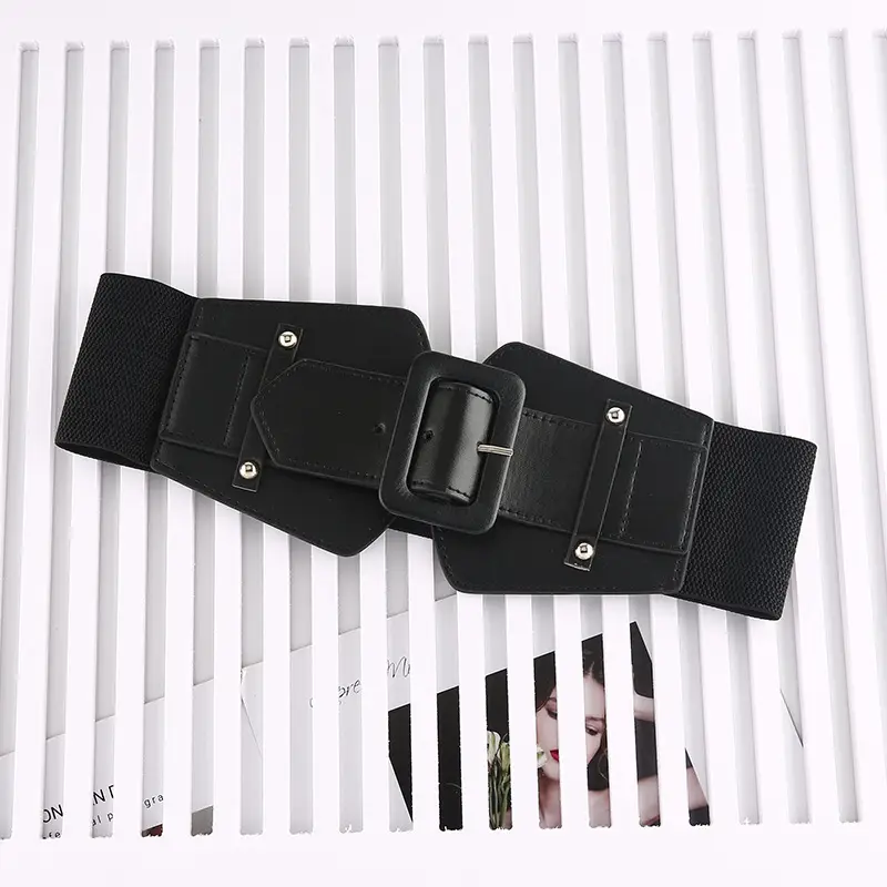 Black Korean Fashion Belt with Wide Skirt Decor