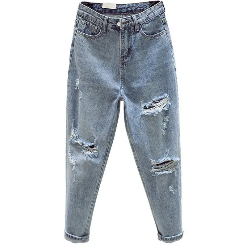 Women Ripped Light Blue Jeans Spring Summer High Waist - Image 5