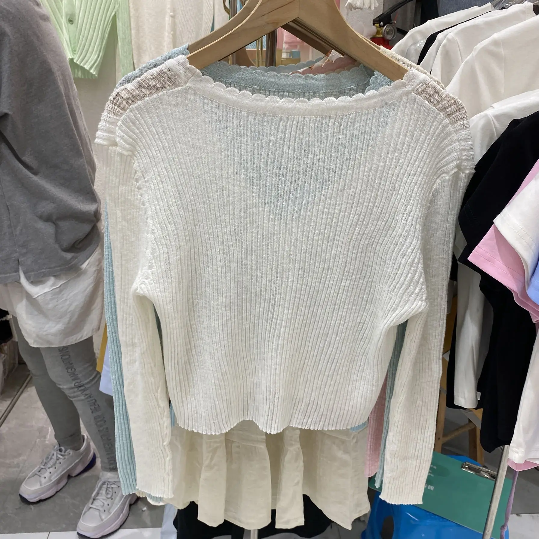 Women White Knitted Cardigan Long Sleeve Summer Top — feature 11
