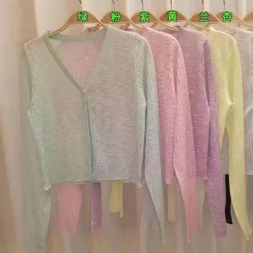 Women White Knitted Cardigan Long Sleeve Summer Top — feature 14