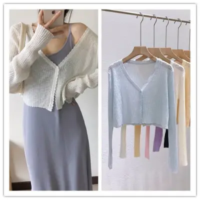 Women White Knitted Cardigan Long Sleeve Summer Top — feature 16