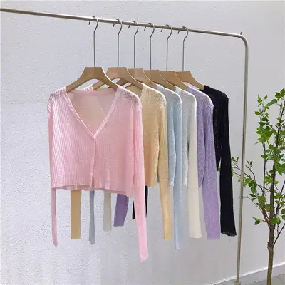Women White Knitted Cardigan Long Sleeve Summer Top — feature 18