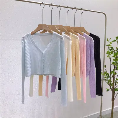 Women White Knitted Cardigan Long Sleeve Summer Top — feature 19
