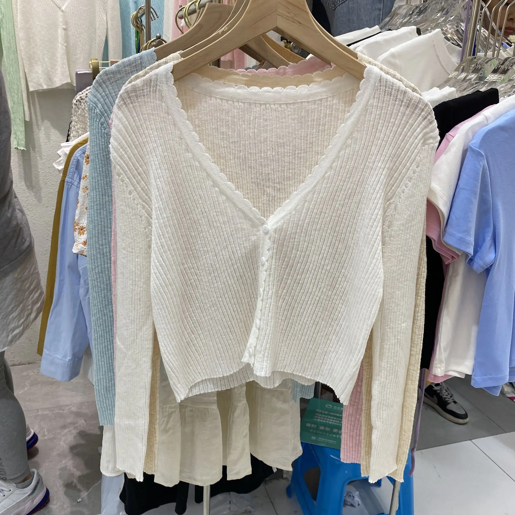 Women White Knitted Cardigan Long Sleeve Summer Top — feature 2