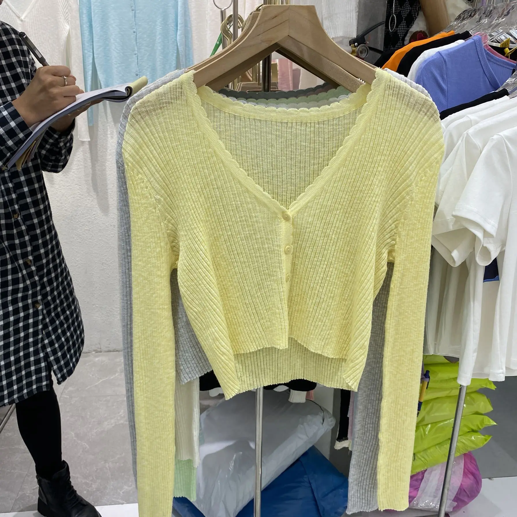 Women White Knitted Cardigan Long Sleeve Summer Top - Image 3