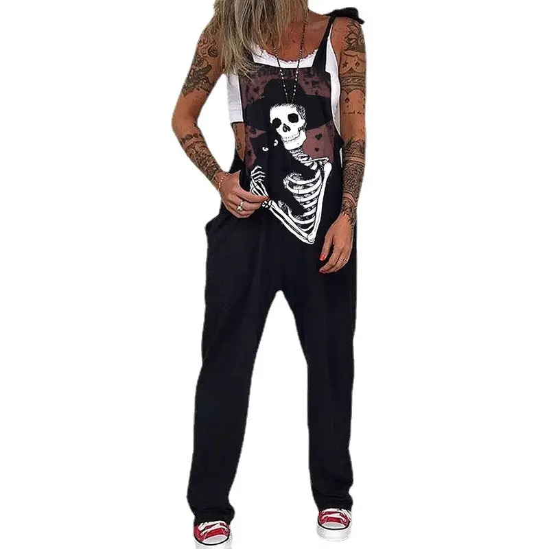 Black Printed Skull & Heart Trousers Set for Women