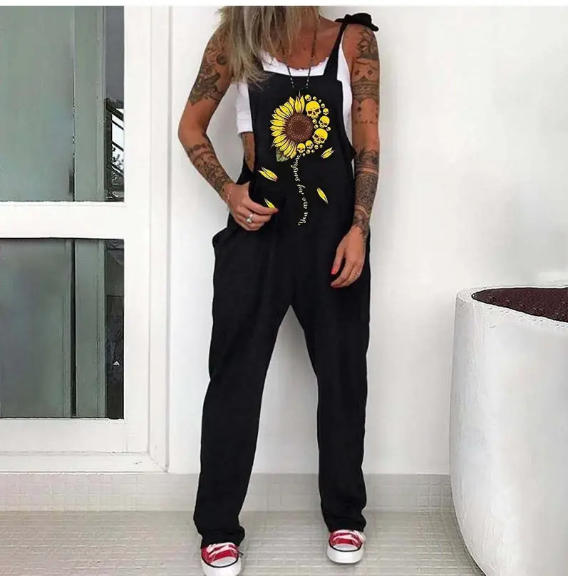 Black Printed Skull & Heart Trousers Set for Women