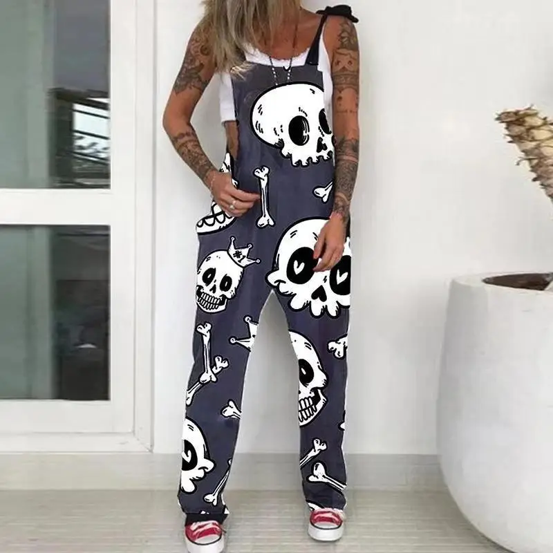 Black Printed Skull & Heart Trousers Set for Women