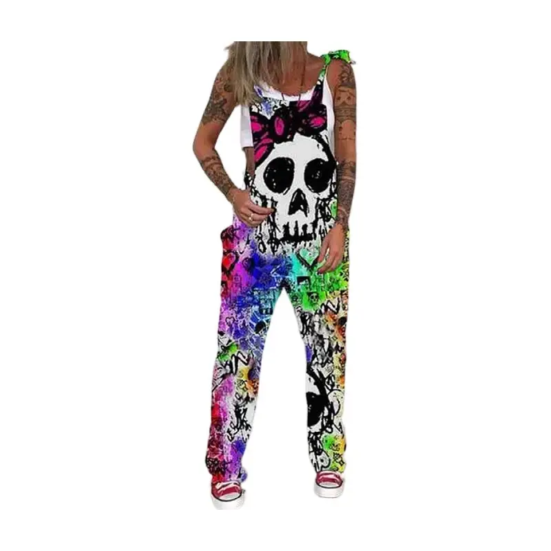 Black Printed Skull & Heart Trousers Set for Women