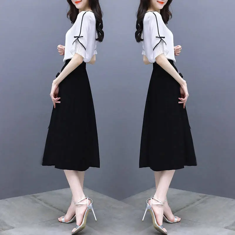 2026 Korean Style Women's White Black Two-Piece Suit Dress - Image 3