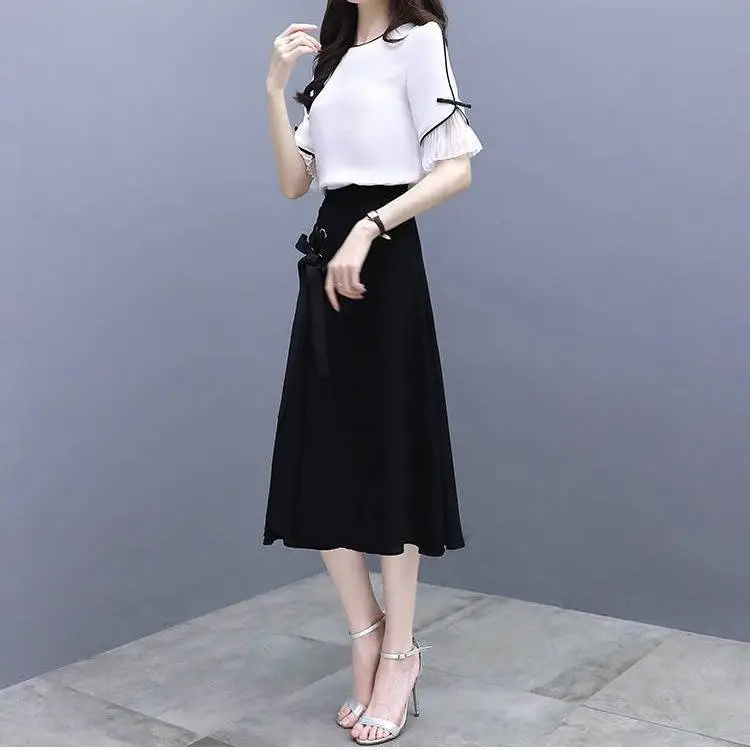 2026 Korean Style Women's White Black Two-Piece Suit Dress - Image 4