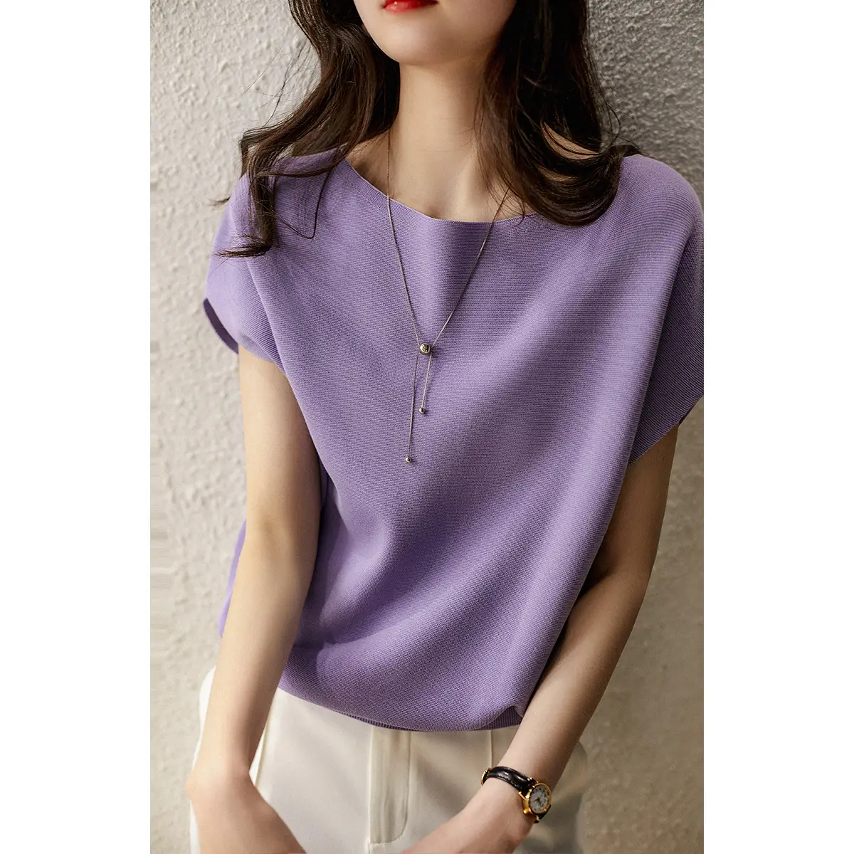 Women Purple Short Sleeve T-Shirt Summer 2024 - Image 2