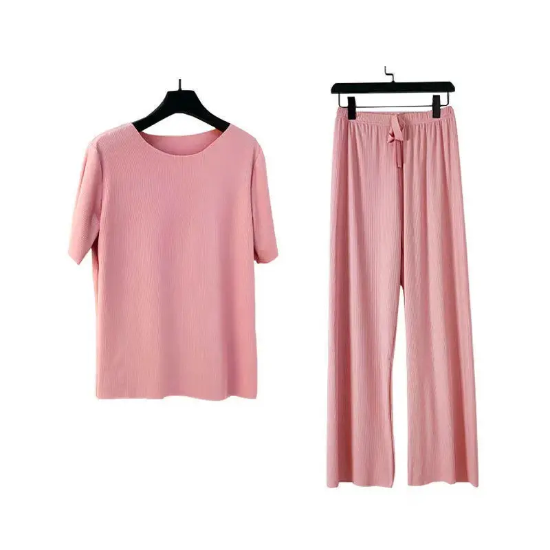 Women Loose Ice Silk Pajama Set Black Long Pants - Image 9