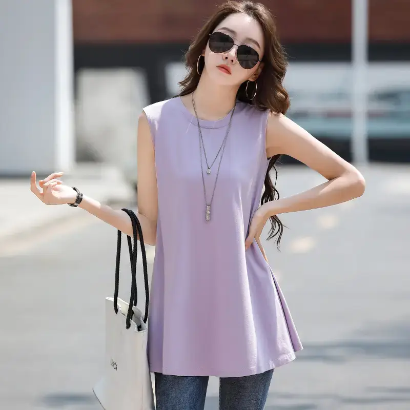 Women Sleeveless Light Blue T-Shirt Large 2025 Summer - Image 4