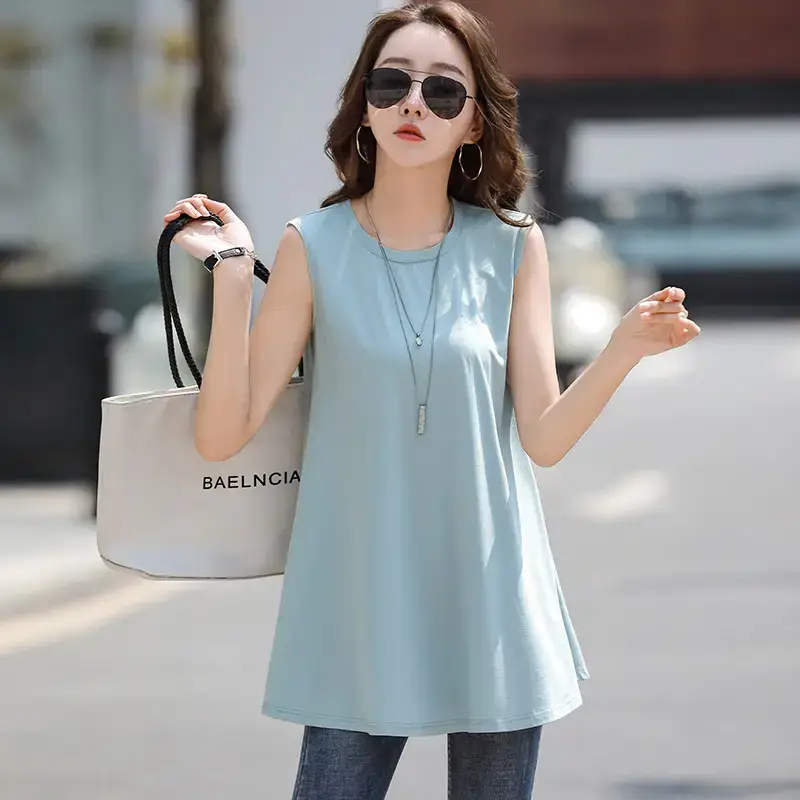Women Sleeveless Light Blue T-Shirt Large 2025 Summer - Image 3