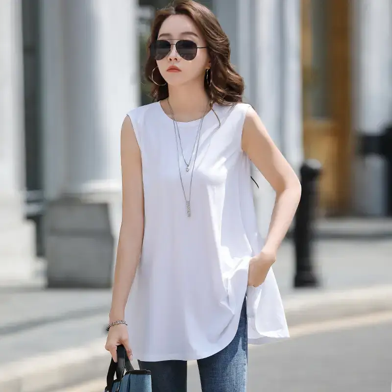 Women Sleeveless Light Blue T-Shirt Large 2025 Summer - Image 2