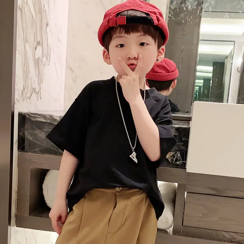 Kids T-Shirt Black Red Hat Medium Large