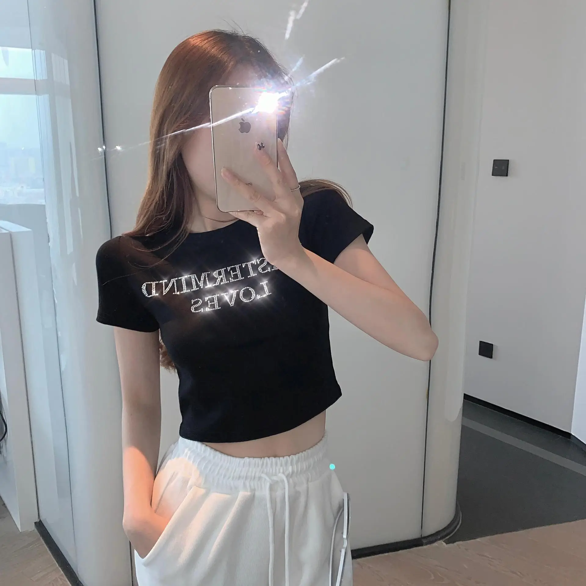 Women's White Mastermind Loves High Waist Short Top — feature 10