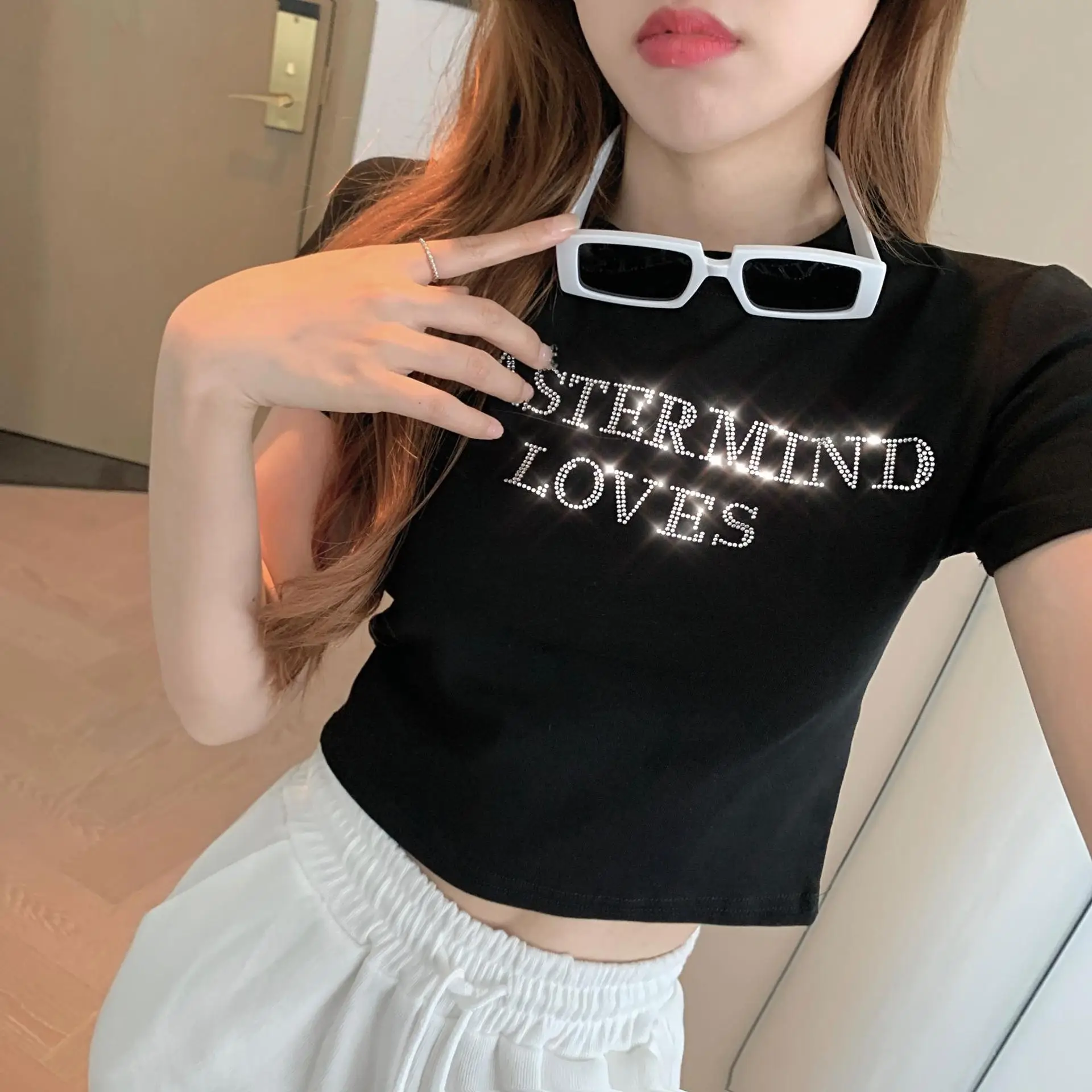 Women's White Mastermind Loves High Waist Short Top — feature 11
