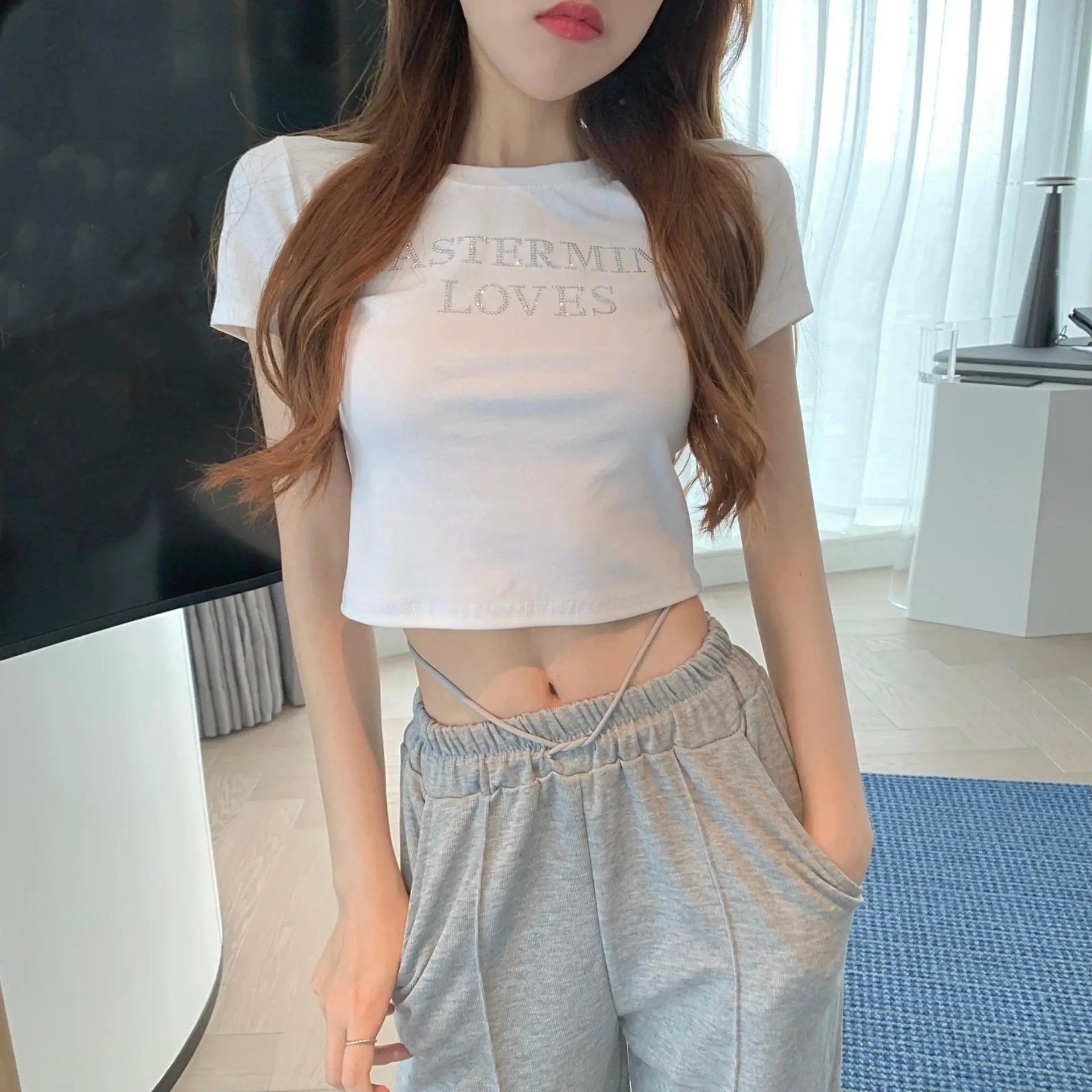 Women's White Mastermind Loves High Waist Short Top — feature 14