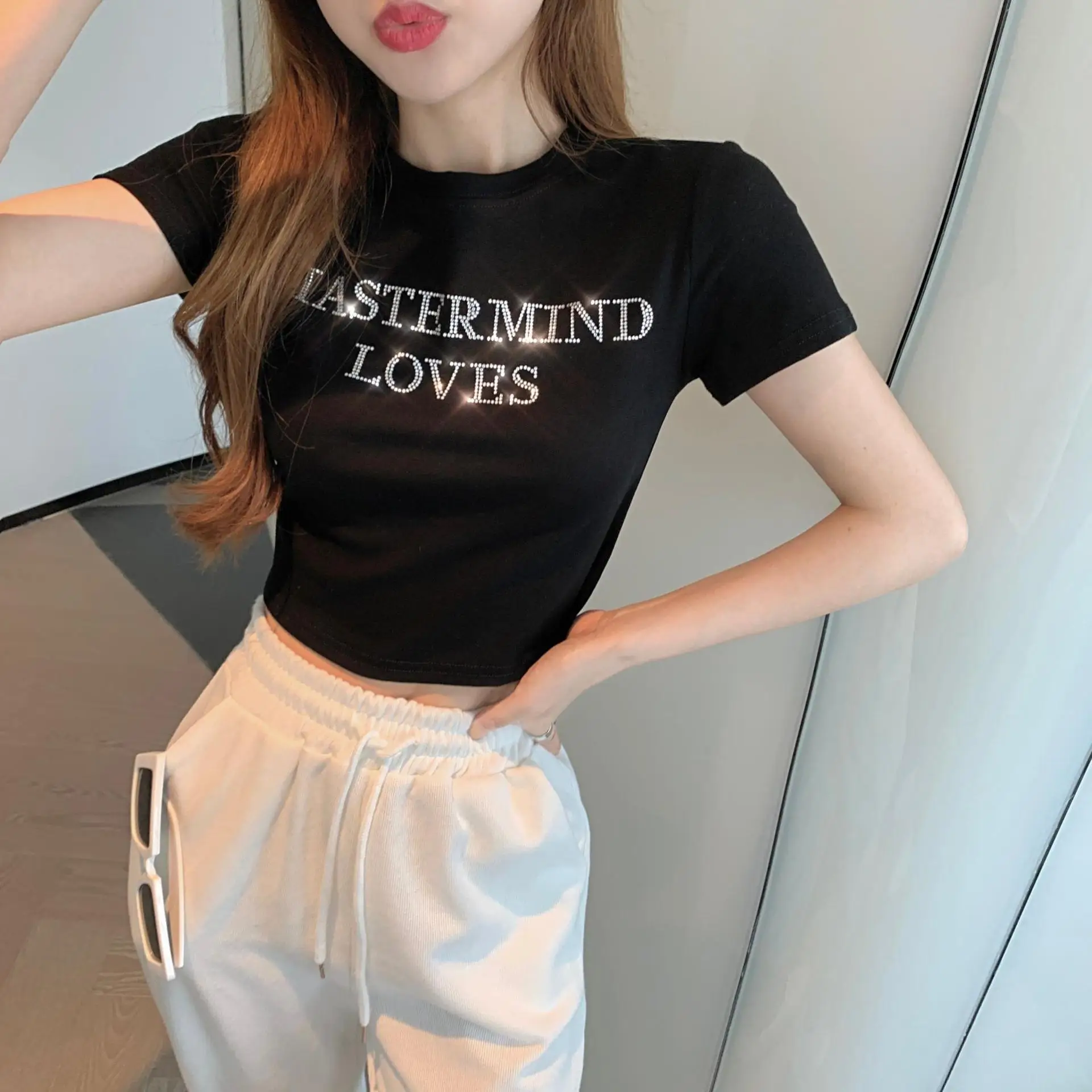 Women's White Mastermind Loves High Waist Short Top — feature 2