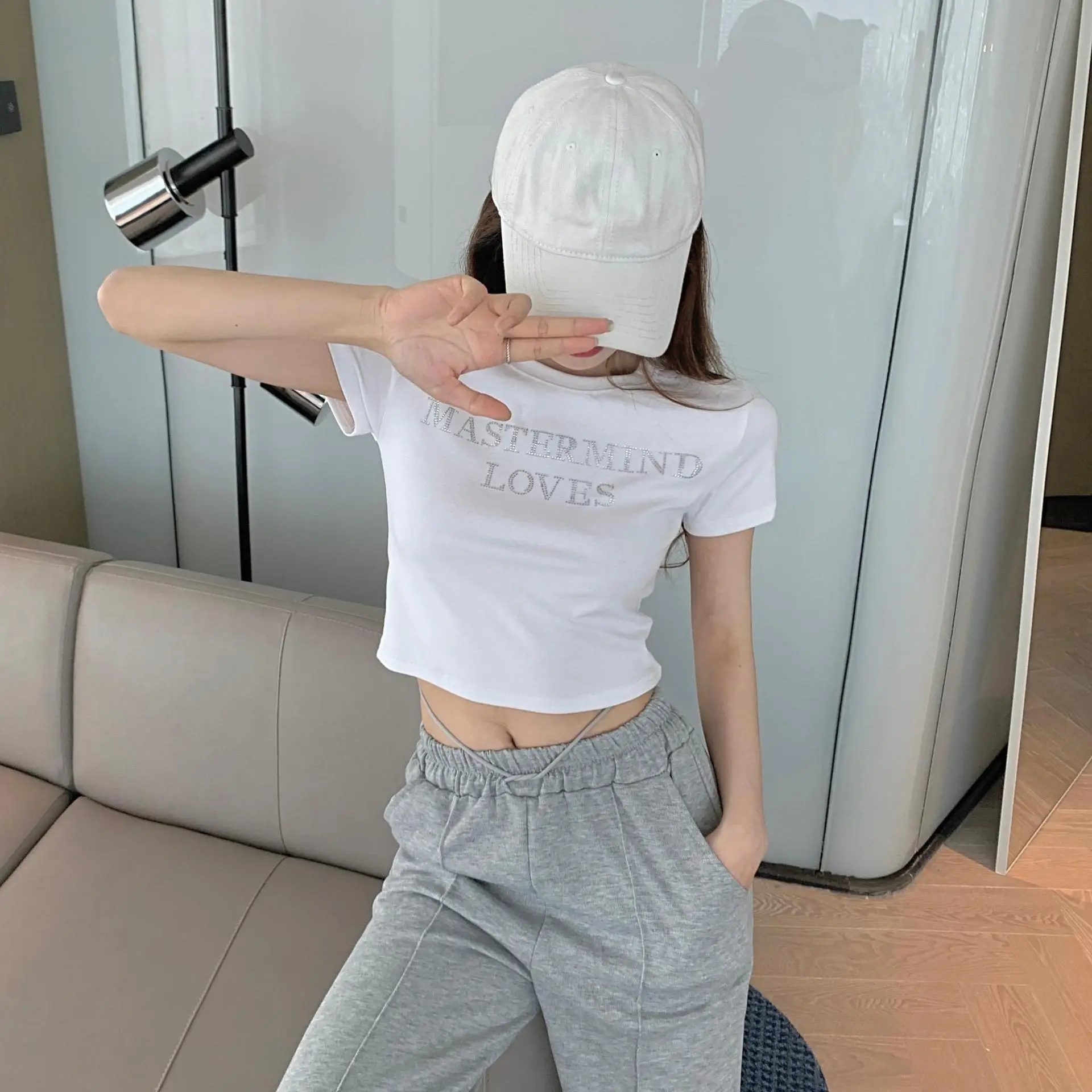 Women's White Mastermind Loves High Waist Short Top — feature 21