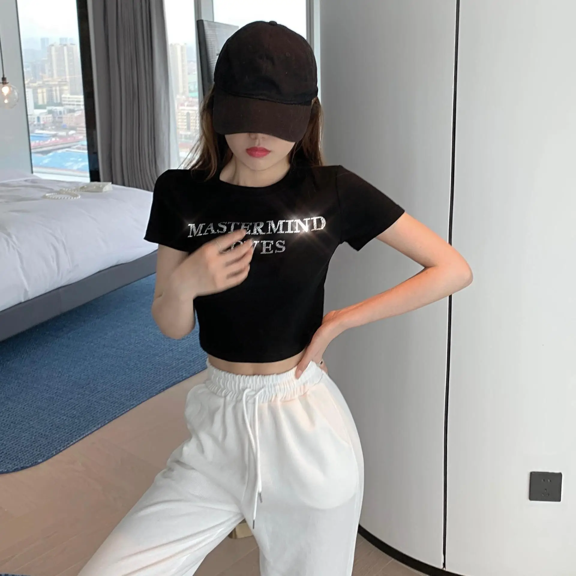 Women's White Mastermind Loves High Waist Short Top — feature 3