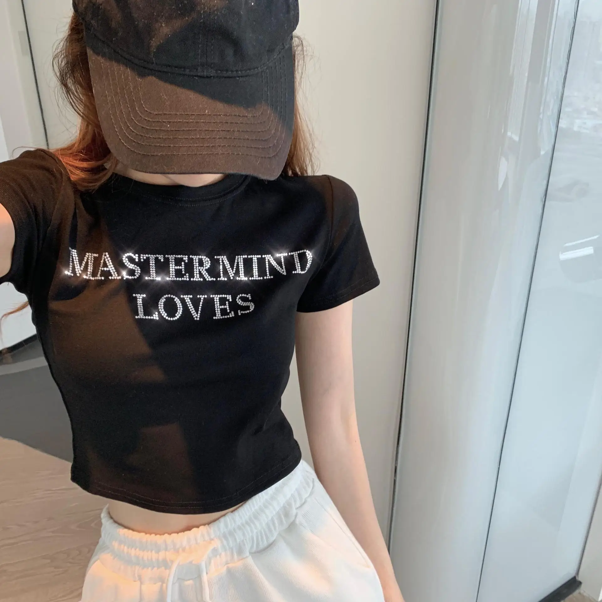Women's White Mastermind Loves High Waist Short Top — feature 6