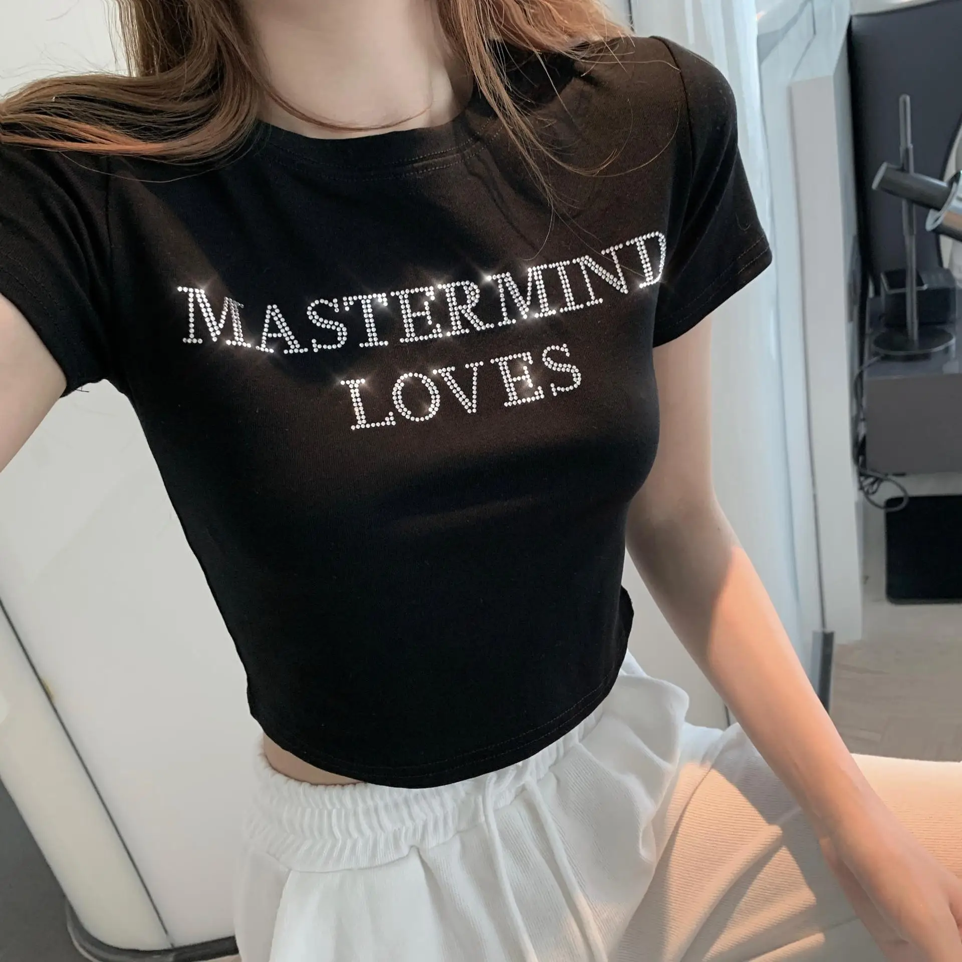 Women's White Mastermind Loves High Waist Short Top — feature 7