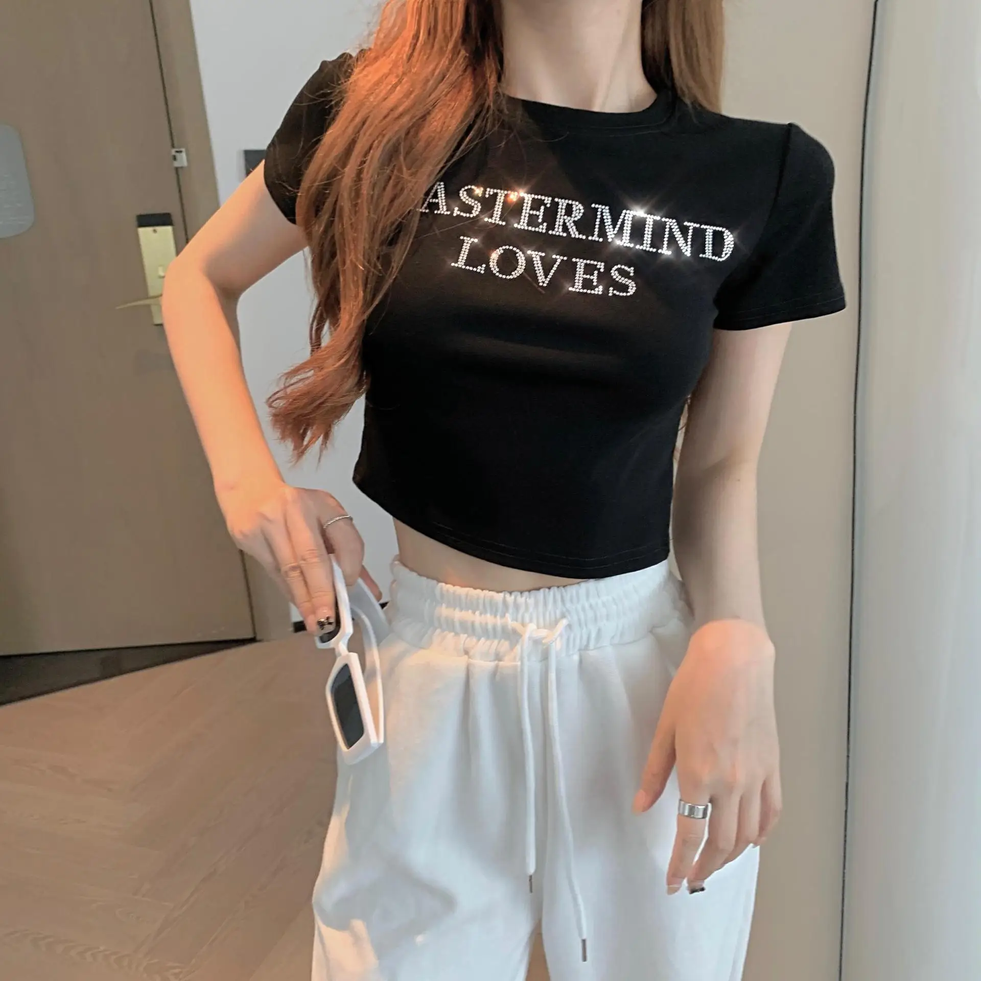Women's White Mastermind Loves High Waist Short Top — feature 8