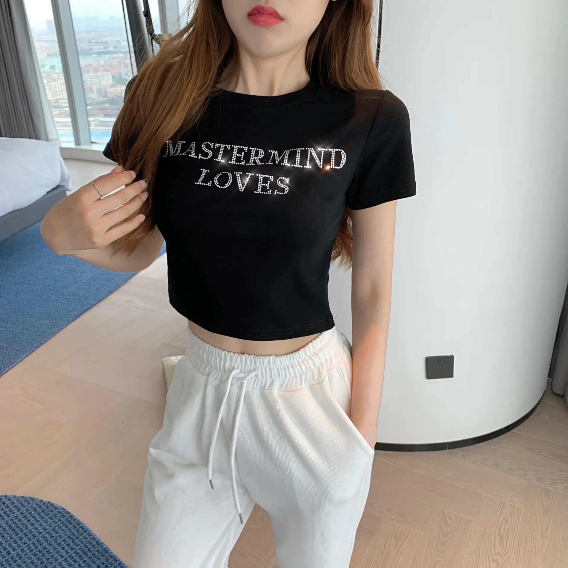Women's White Mastermind Loves High Waist Short Top — feature 9