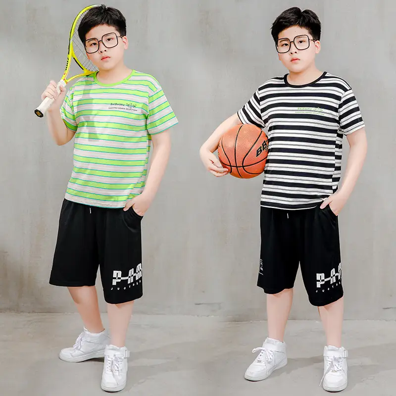 Plus Size Striped T-Shirt & Sweatpants Set for Boys