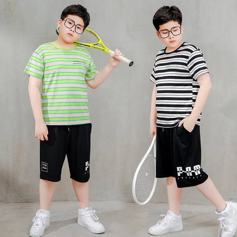 Plus Size Striped T-Shirt & Sweatpants Set for Boys