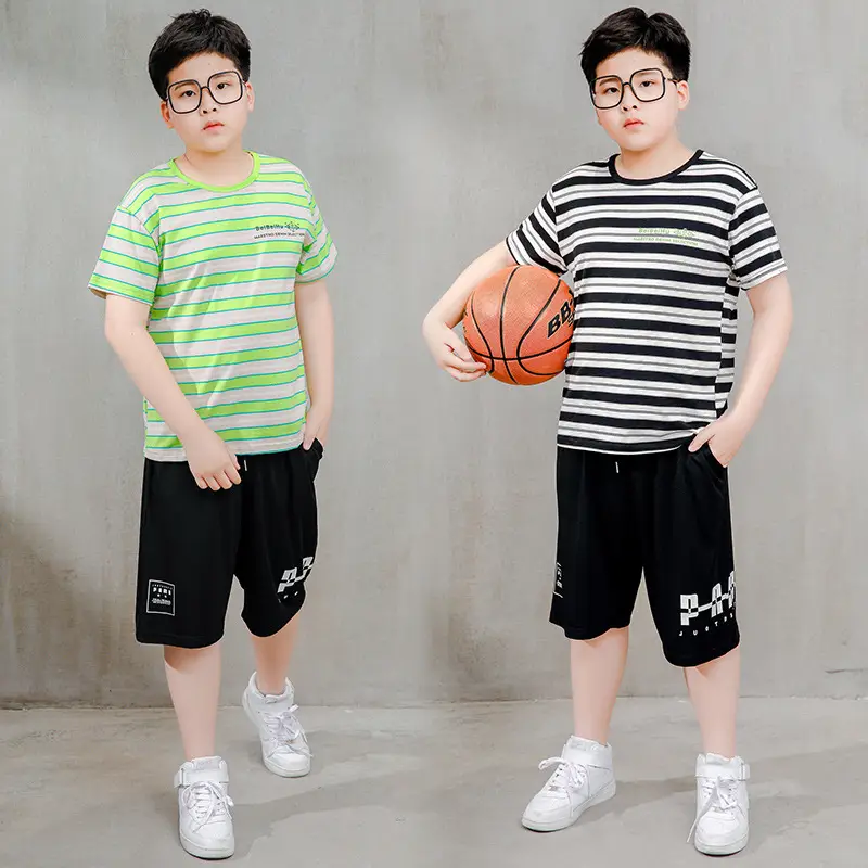 Plus Size Striped T-Shirt & Sweatpants Set for Boys