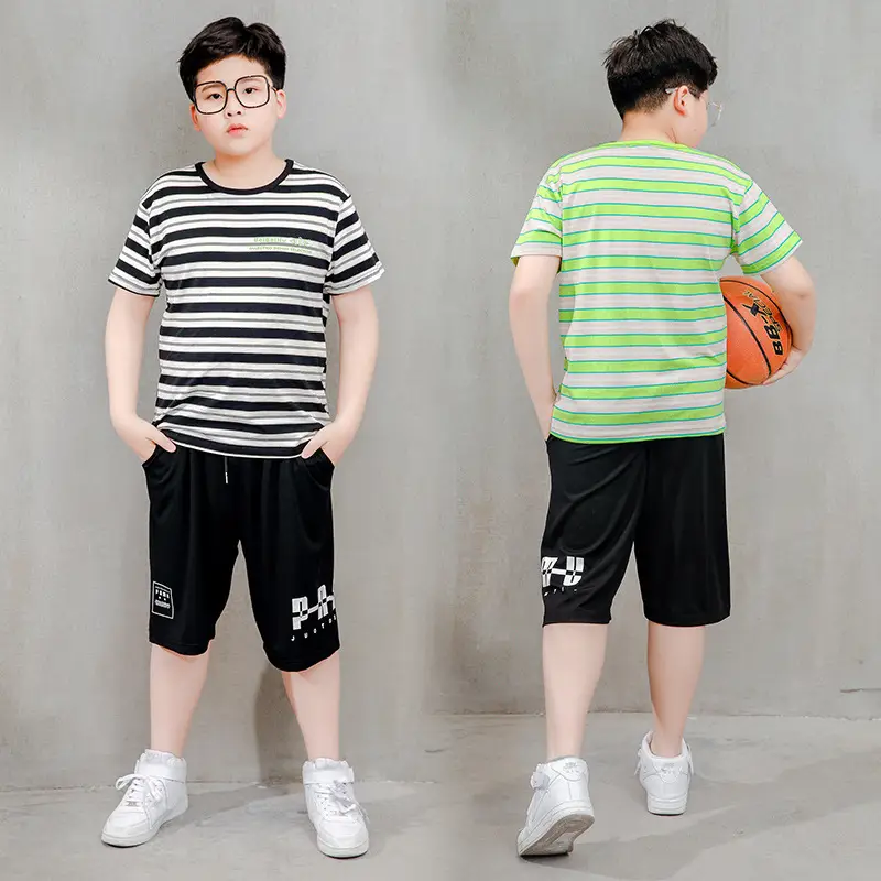 Plus Size Striped T-Shirt & Sweatpants Set for Boys