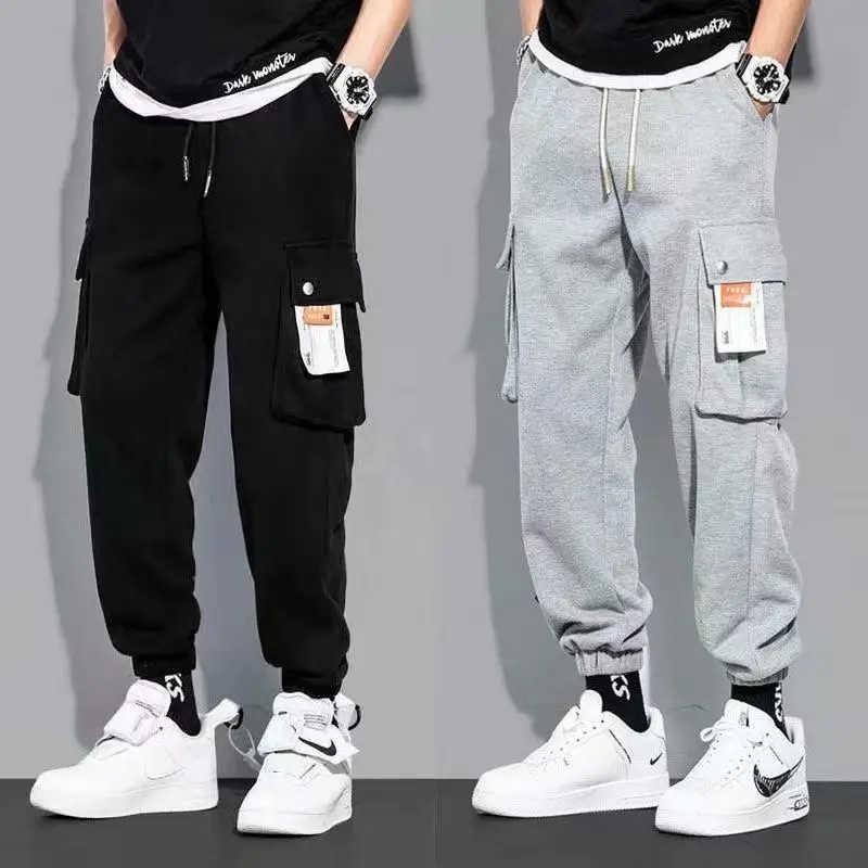 Men Spring Warm Thick Korean Casual Pants Black Grey
