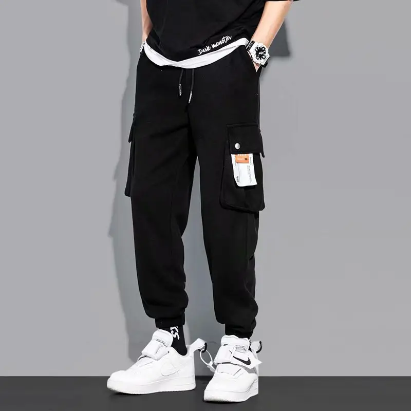 Men Spring Warm Thick Korean Casual Pants Black Grey