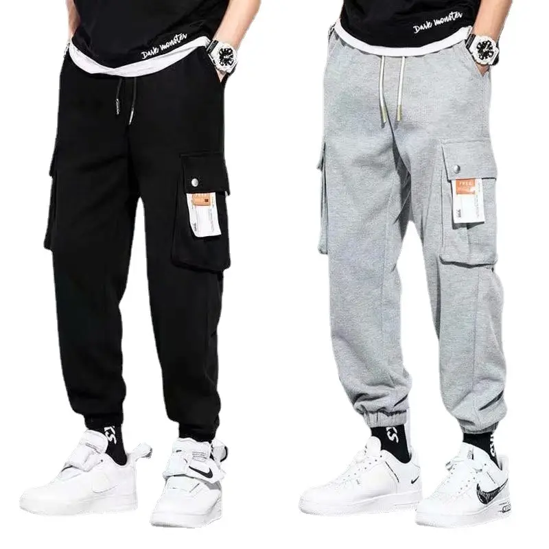 Men Spring Warm Thick Korean Casual Pants Black Grey