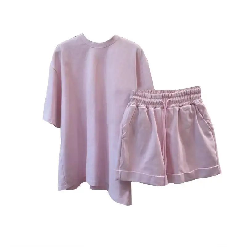 Women 2-piece White Korean Short Sleeve T-shirt Wide-leg Pants Set