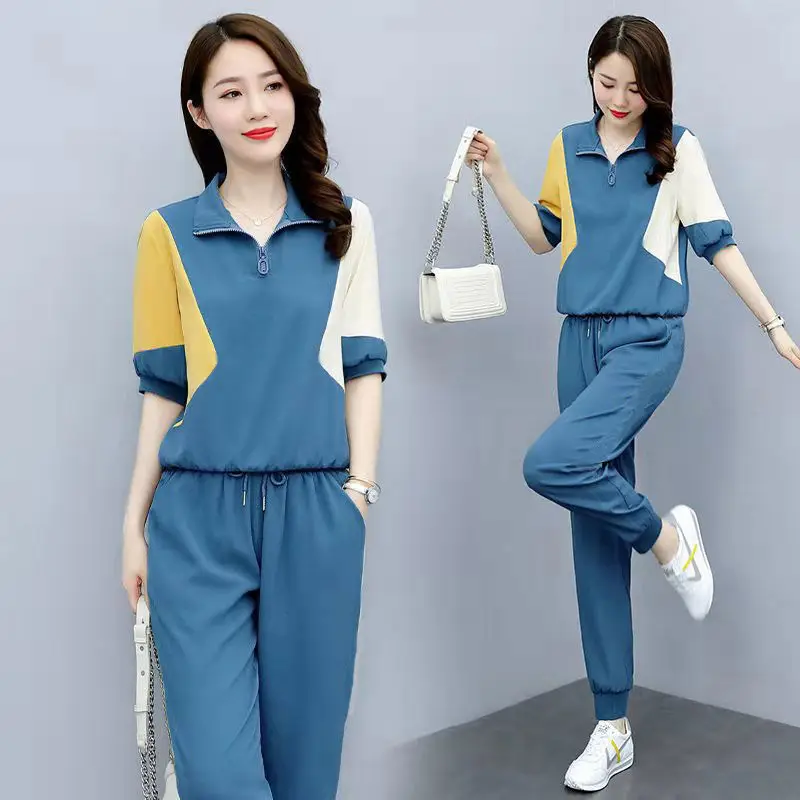 Women's Blue Yellow Polo Track Suit Summer 2024 - Image 6