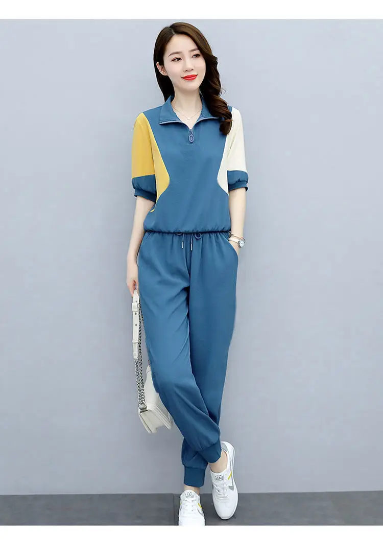 Women's Blue Yellow Polo Track Suit Summer 2024 - Image 3