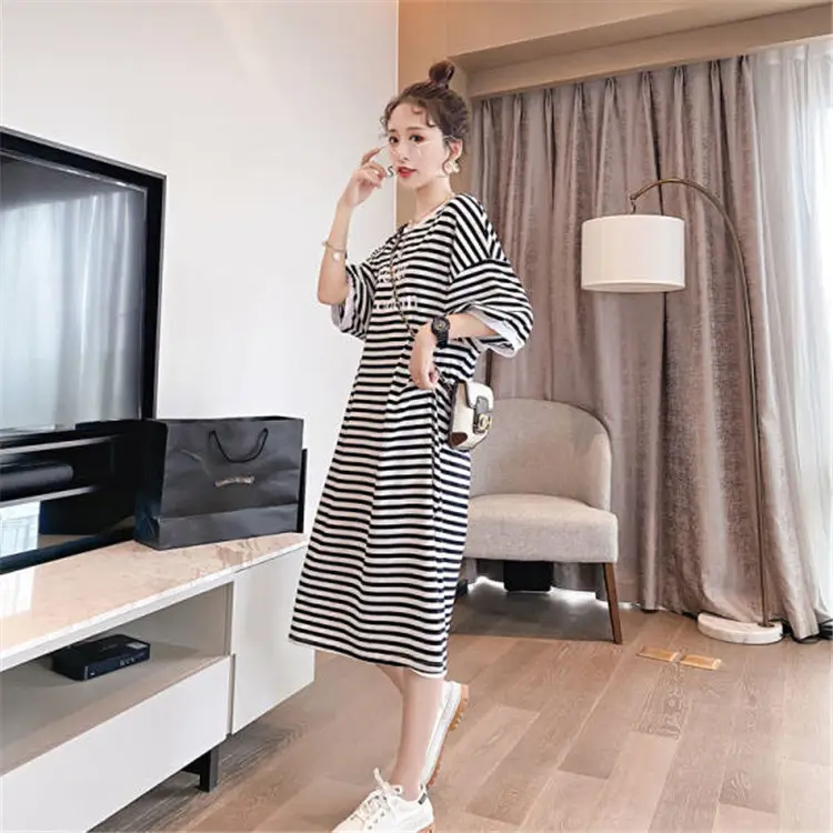 Pregnant Women Striped Long T-Shirt Skirt Set - Image 3