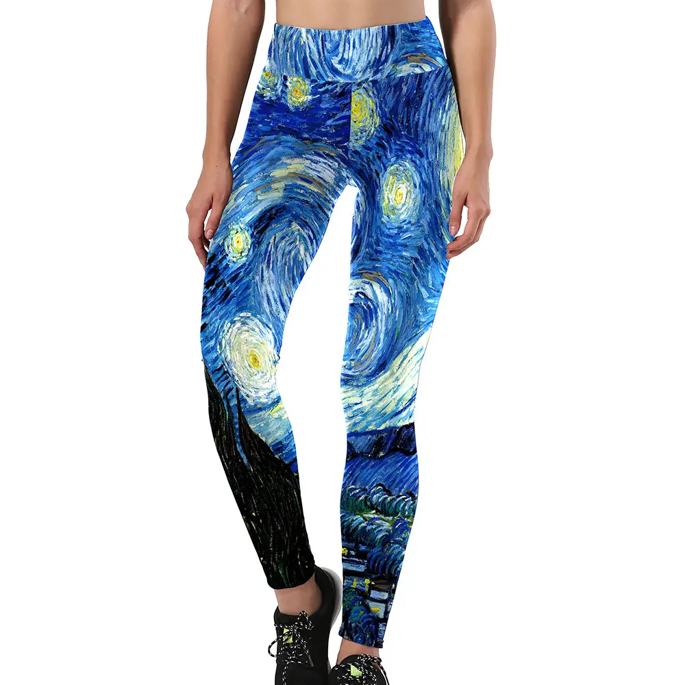 3D Van Gogh Printed Sports Bra Top Set Blue - Image 2