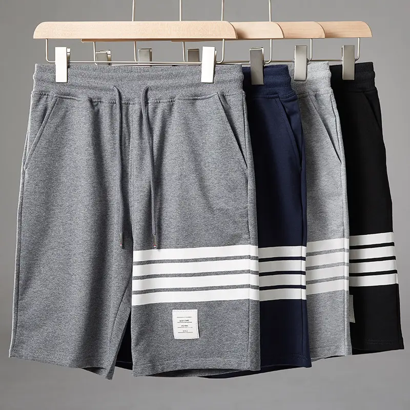 Men Grey Striped Cotton Shorts Large