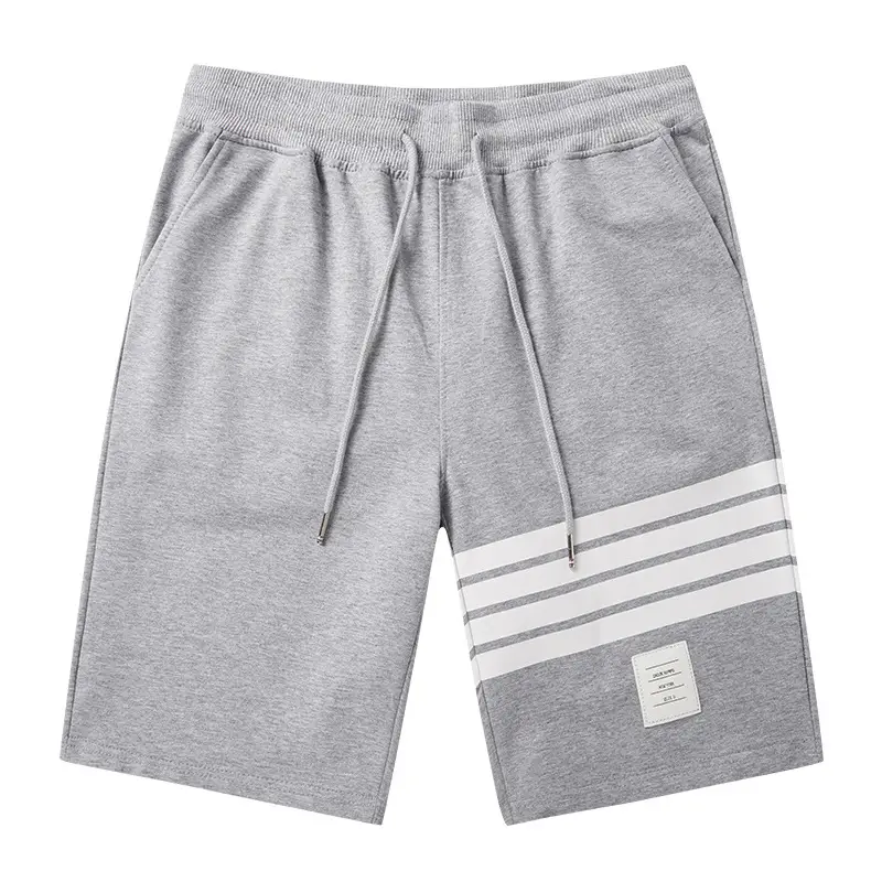 Men Grey Striped Cotton Shorts Large