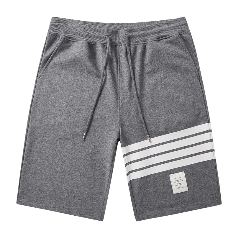 Men Grey Striped Cotton Shorts Large