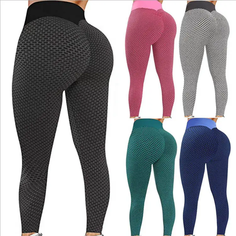 2021 Europe USA Cross Border Jacquard High Waist Sports Leggings Peach Hip Slim - Image 6