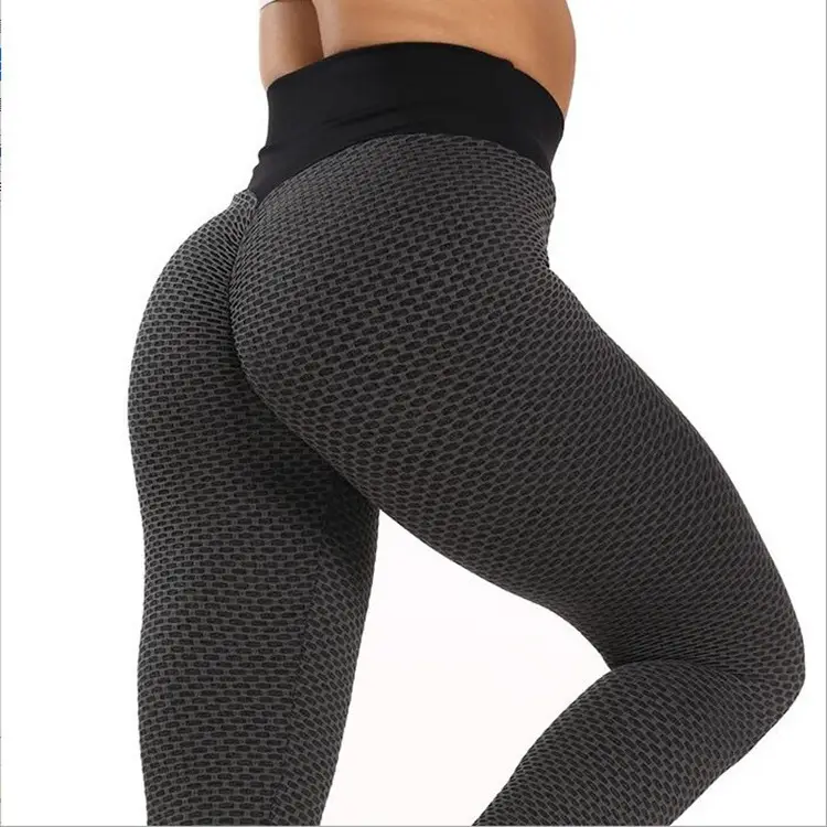 2021 Europe USA Cross Border Jacquard High Waist Sports Leggings Peach Hip Slim - Image 3