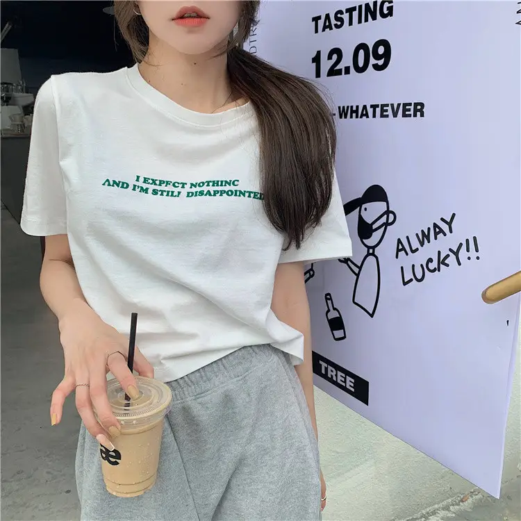 2025 Summer Women Loose Printed T-Shirt White Exposed Midriff — feature 14